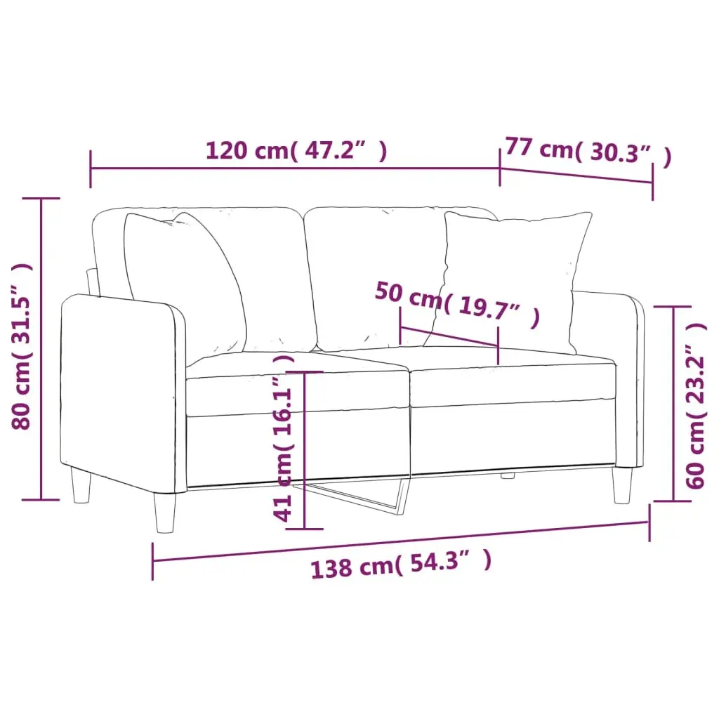 2-Seater Sofa Grey Fabric Modern Design Throw Pillows Lounge Couch 120cm