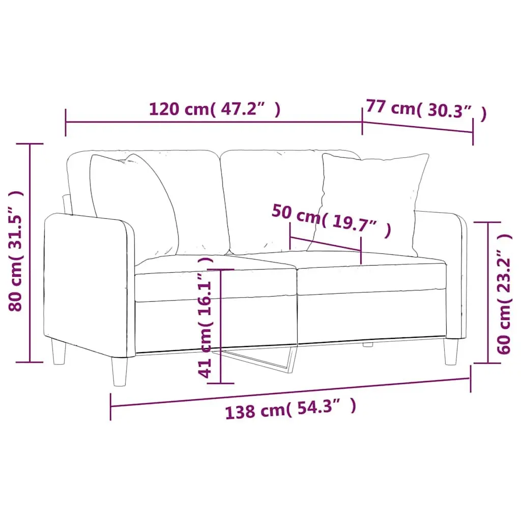 2-Seater Sofa Modern Design Fabric Lounge with Throw Pillows Black 120cm