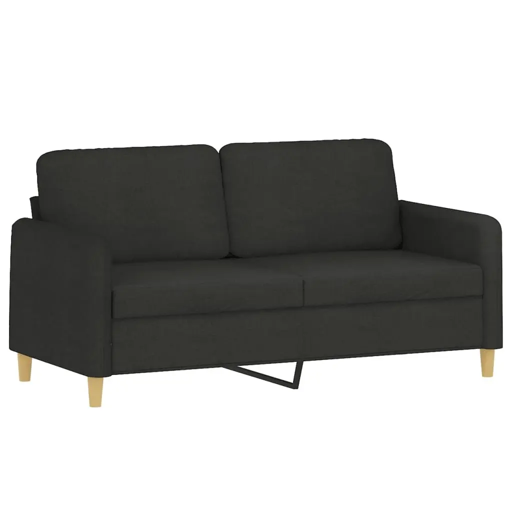 Lounge Couch Black Fabric 2-Seater 140cm with Padded Seating and Throw Pillows