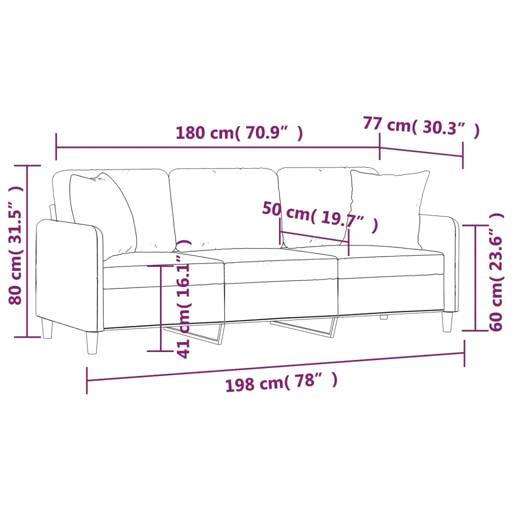 3-Seater Sofa Dark Grey, 180cm