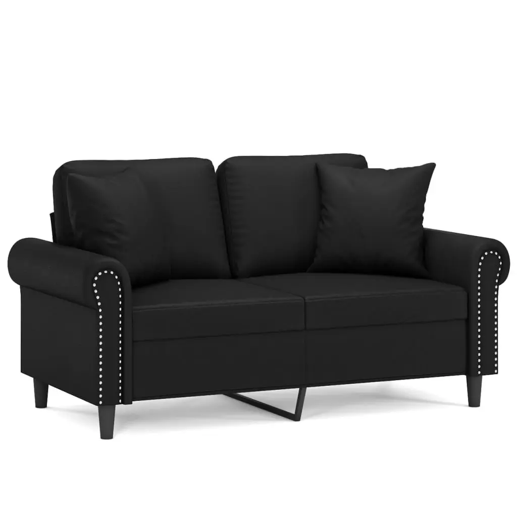 Black Faux Leather 2-Seater Sofa Modern Lounge 120cm with Cushions