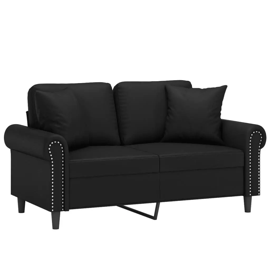 Black Faux Leather 2-Seater Sofa Modern Lounge 120cm with Cushions