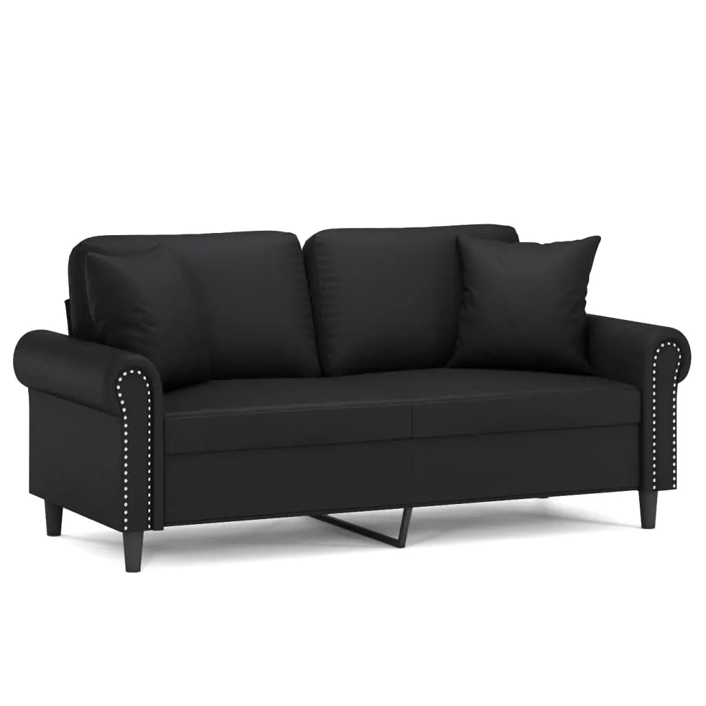 Faux Leather 2-Seater Sofa for Lounge Black 140cm with Throw Pillows
