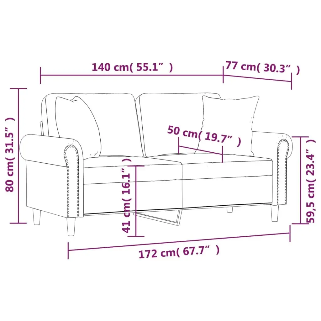 Faux Leather 2-Seater Sofa for Lounge Black 140cm with Throw Pillows