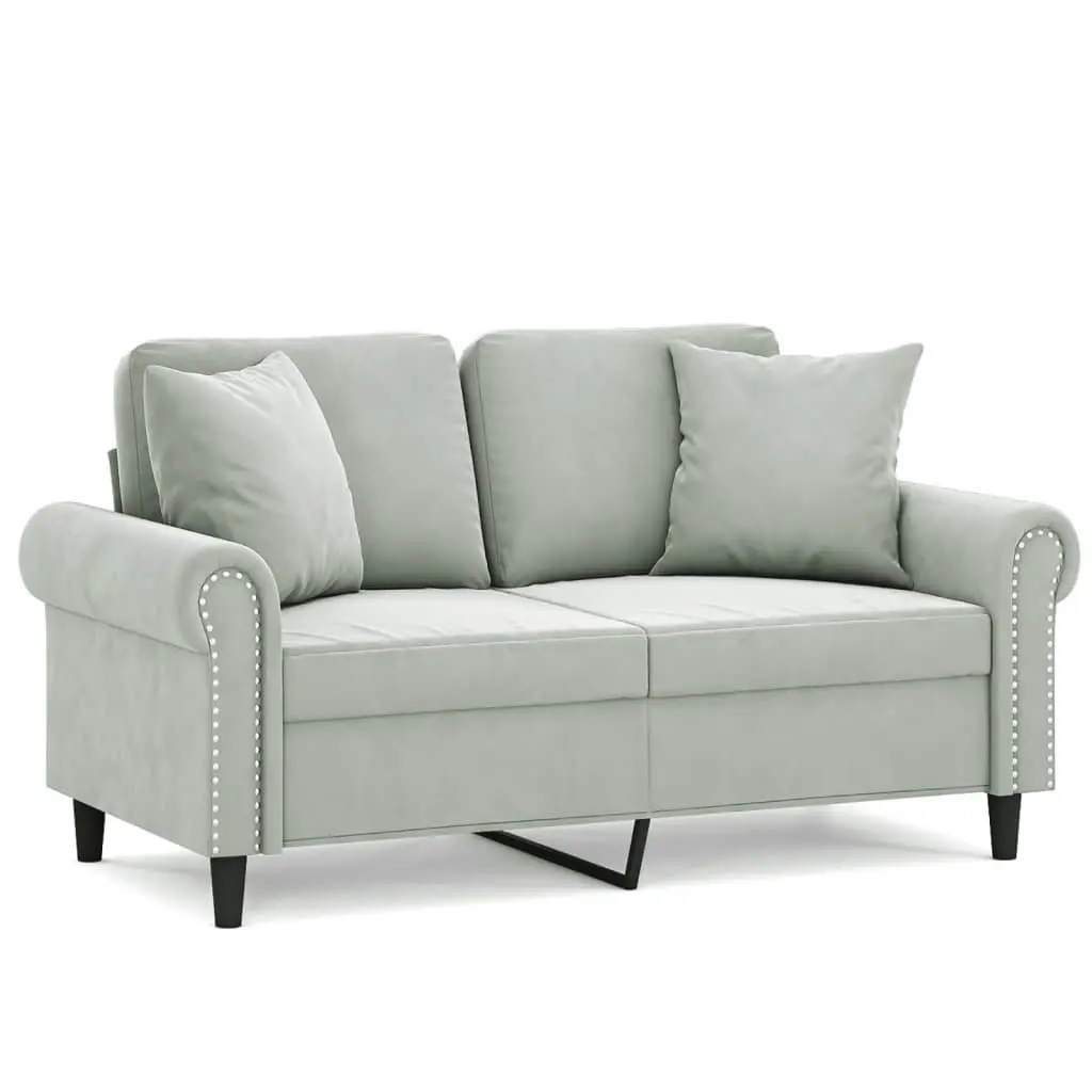 2-Seater Grey Velvet Sofa with Pillows