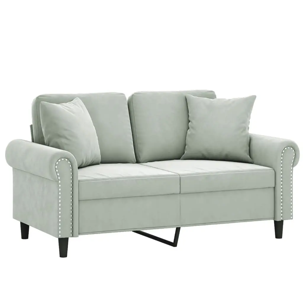 2-Seater Grey Velvet Sofa with Pillows