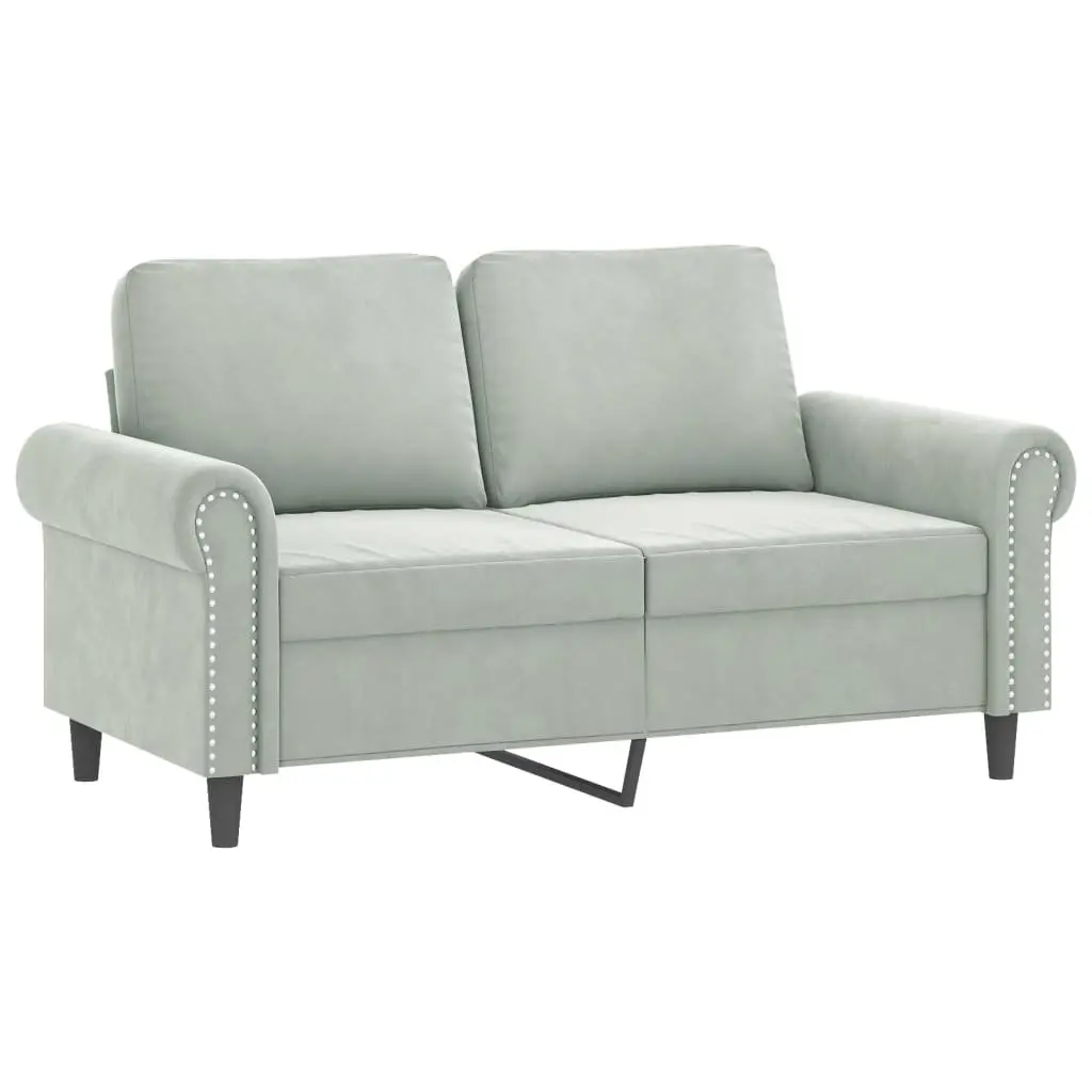 2-Seater Grey Velvet Sofa with Pillows