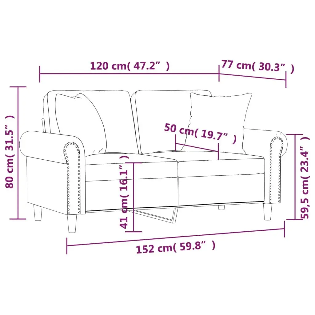 2-Seater Grey Velvet Sofa with Pillows