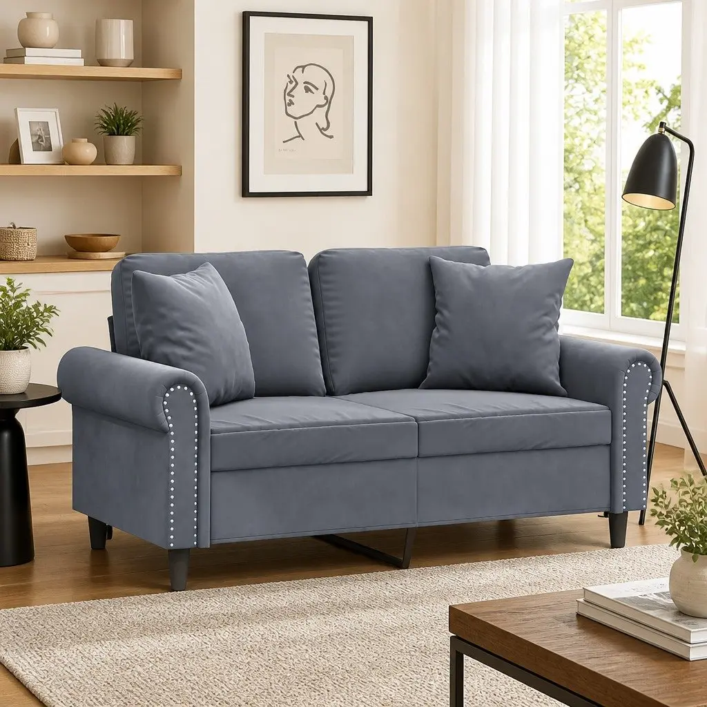 Grey Velvet 2-Seater Sofa, 120cm