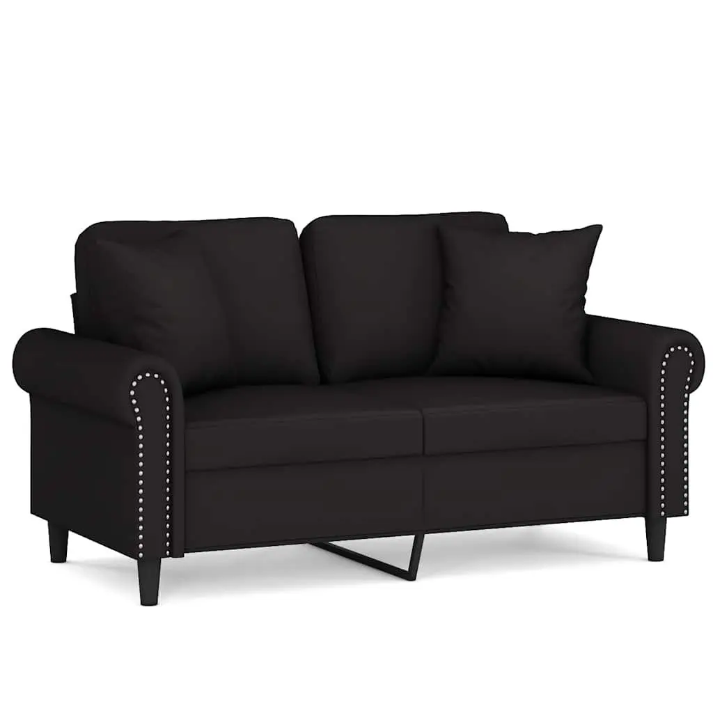 2-Seater Sofa for Living Room Black Velvet 120cm Modern Couch with Throw Pillows