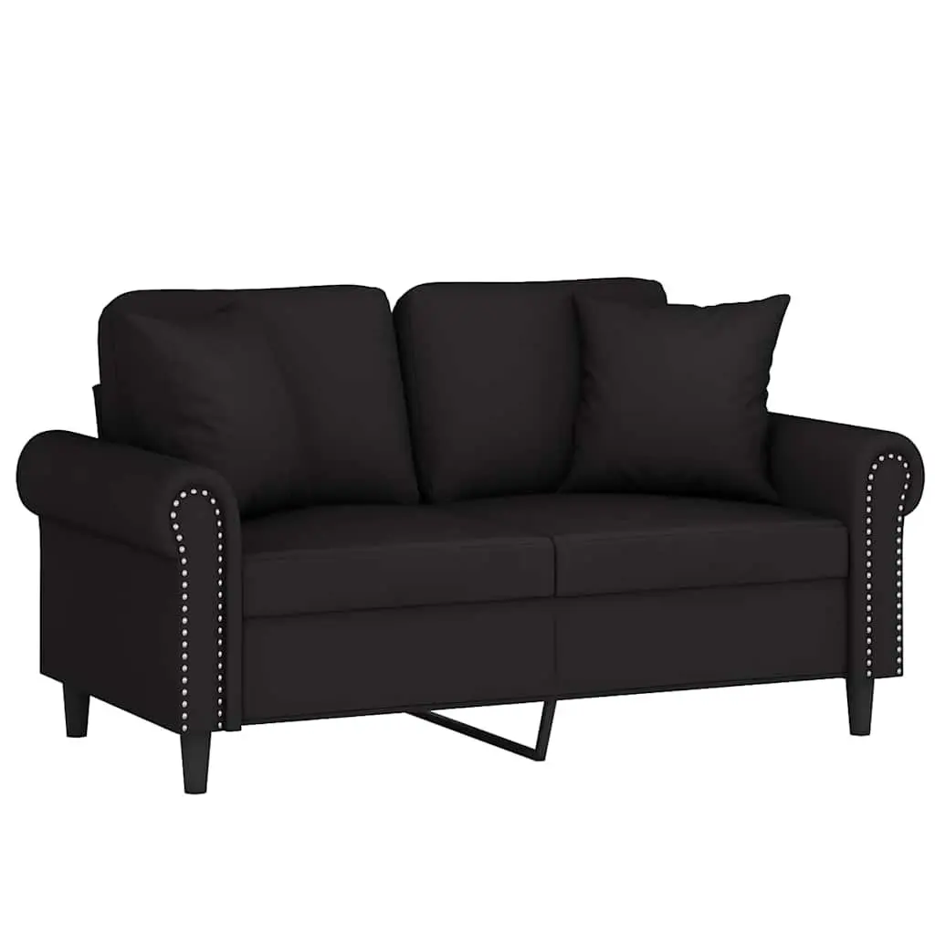 2-Seater Sofa for Living Room Black Velvet 120cm Modern Couch with Throw Pillows