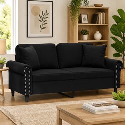 Specifications of 2-Seater Sofa Black 140cm with Throw Pillows