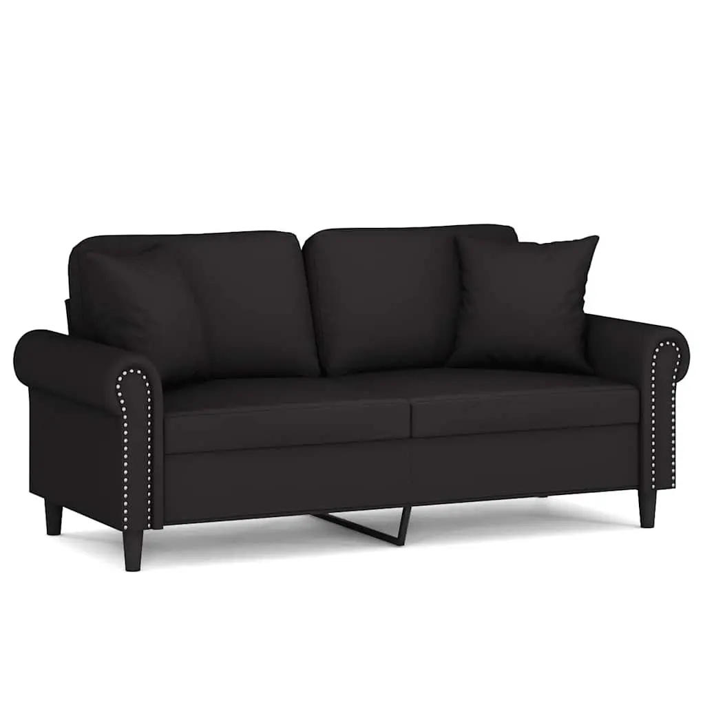 2-Seater Sofa Black 140cm with Throw Pillows