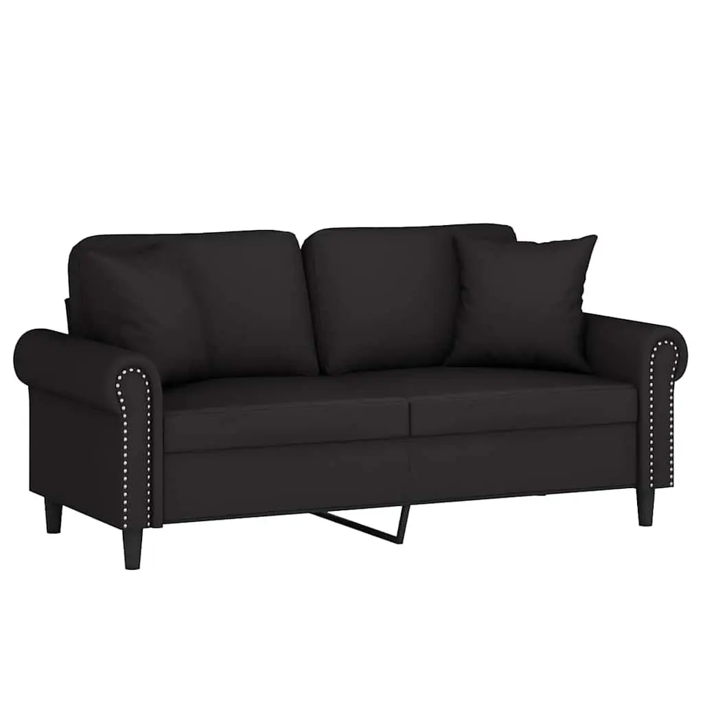 2-Seater Sofa Black 140cm with Throw Pillows