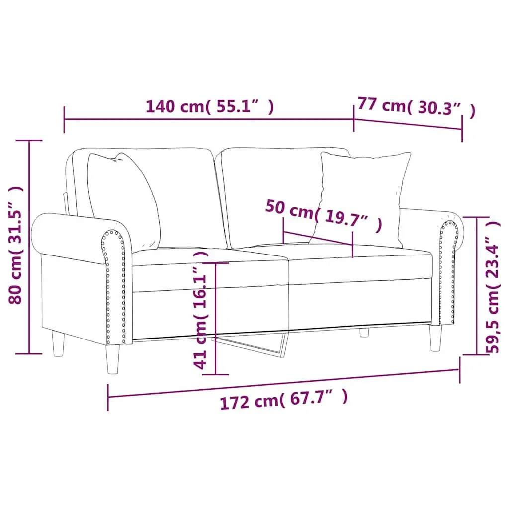2-Seater Sofa Black 140cm with Throw Pillows