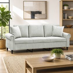 3-Seater Grey Velvet Sofa with Sturdy Metal Frame