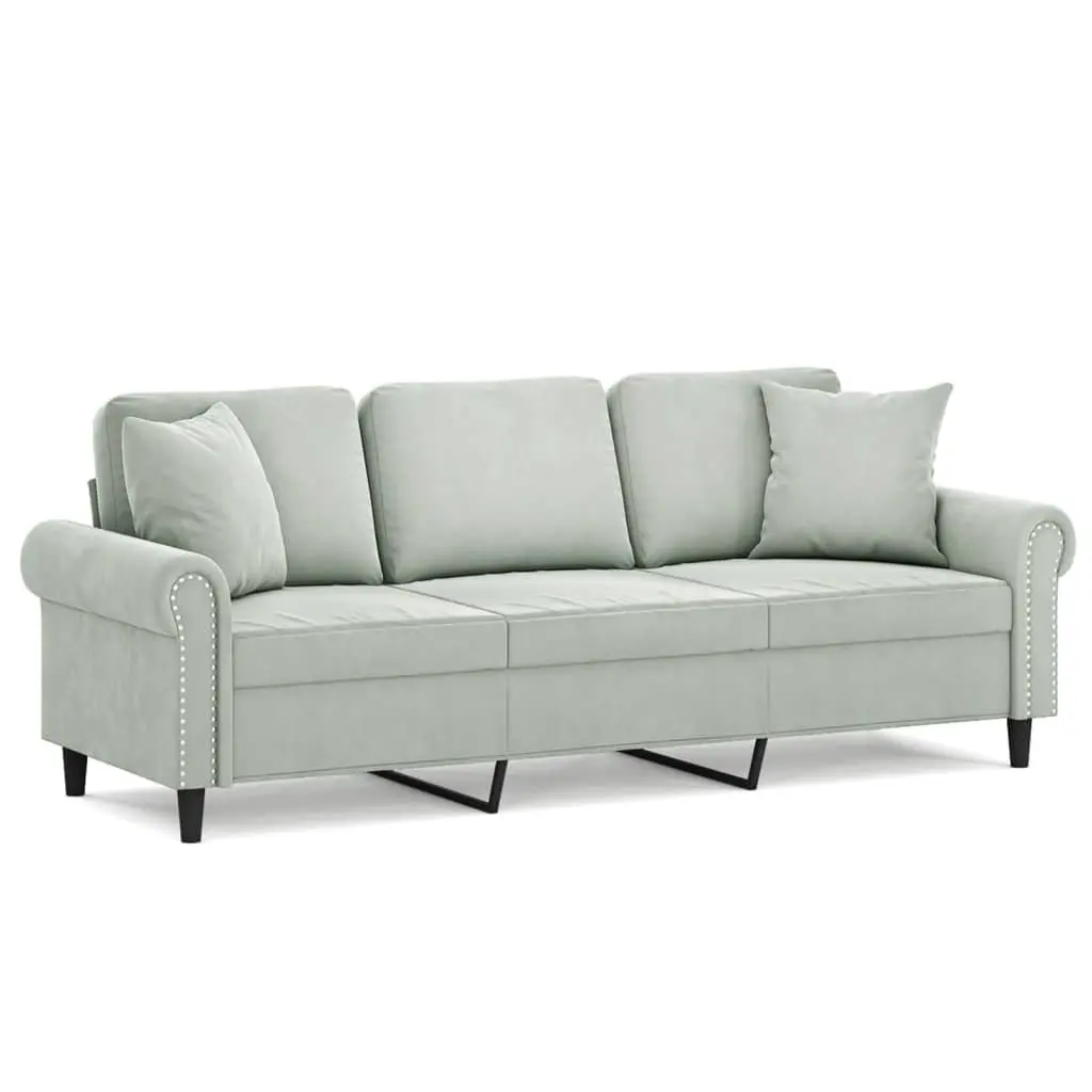3-Seater Sofa Light Grey Velvet 180cm Living Room