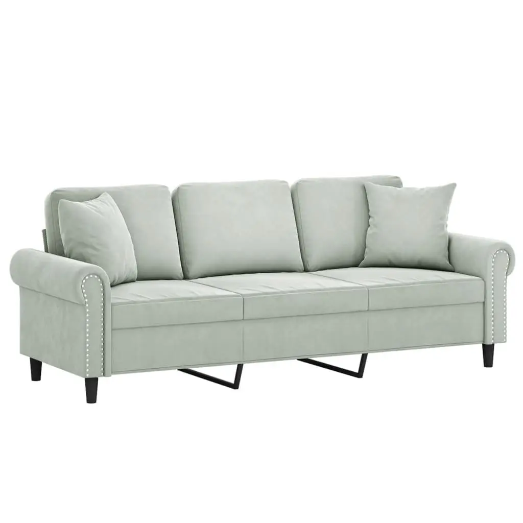 3-Seater Sofa Light Grey Velvet 180cm Living Room
