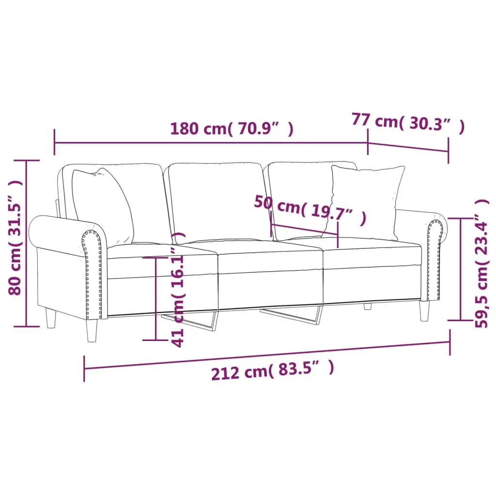 3-Seater Sofa Light Grey Velvet 180cm Living Room