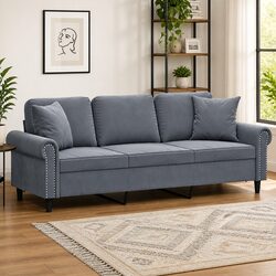 3-Seater Sofa Modern Living Room Furniture with Throw Pillows Grey 180cm