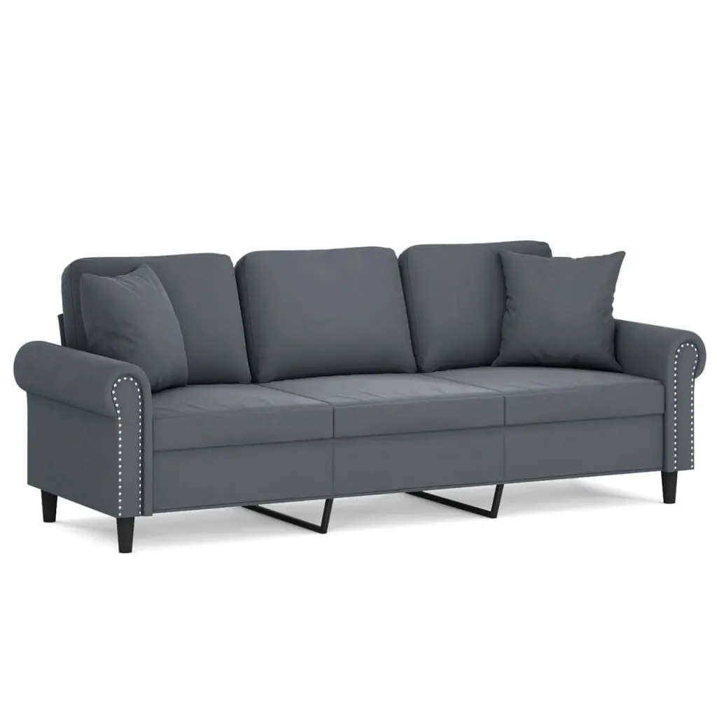 3-Seater Sofa Living Room Furniture Grey Velvet 180cm