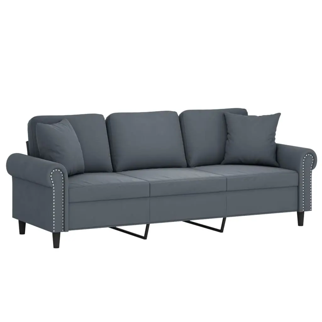 3-Seater Sofa Living Room Furniture Grey Velvet 180cm