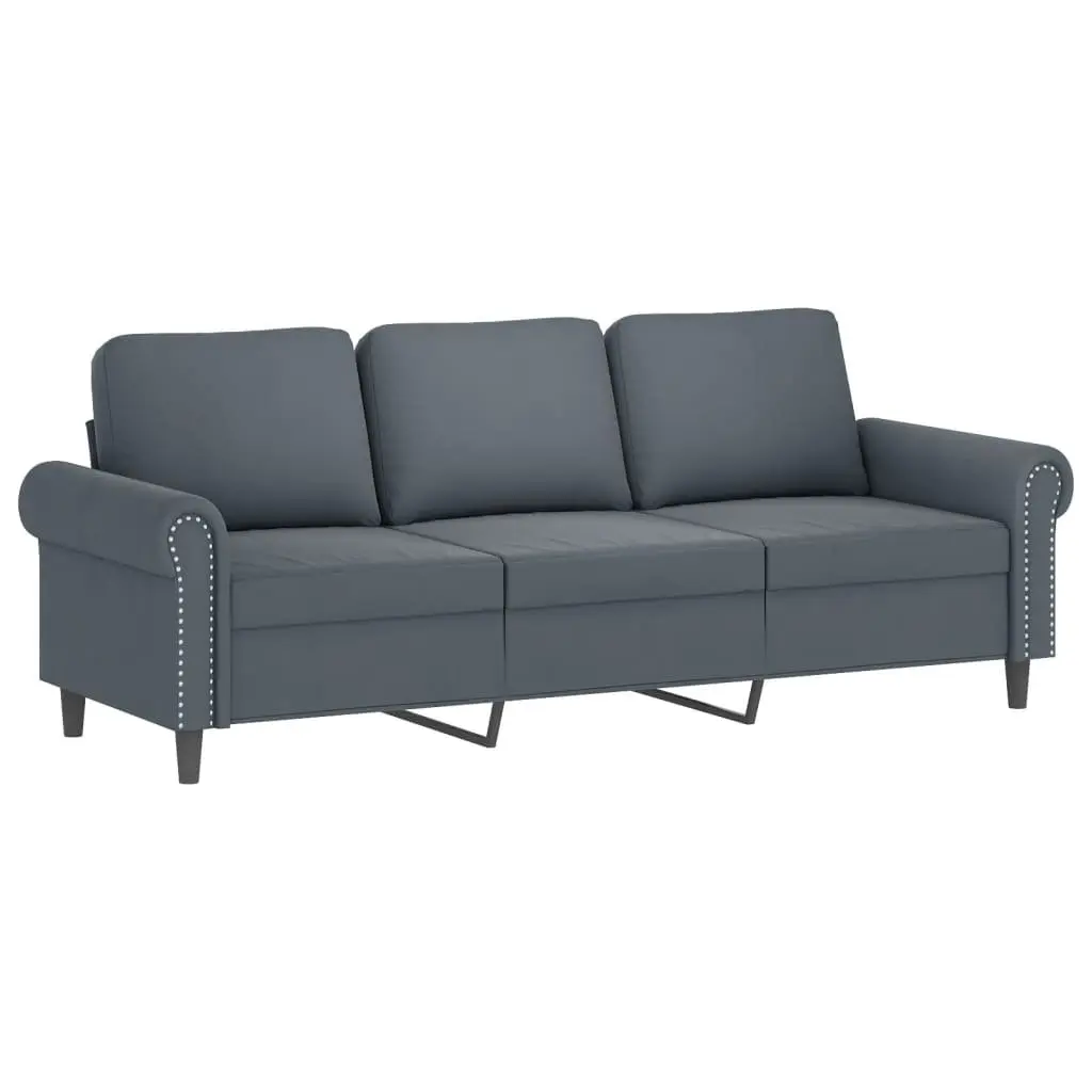 3-Seater Sofa Living Room Furniture Grey Velvet 180cm