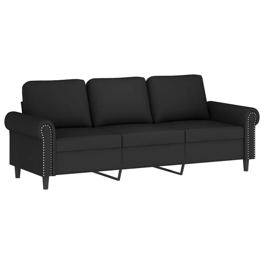 Velvet Couch Black 180cm 3-Seater for Living Room with Throw Pillows
