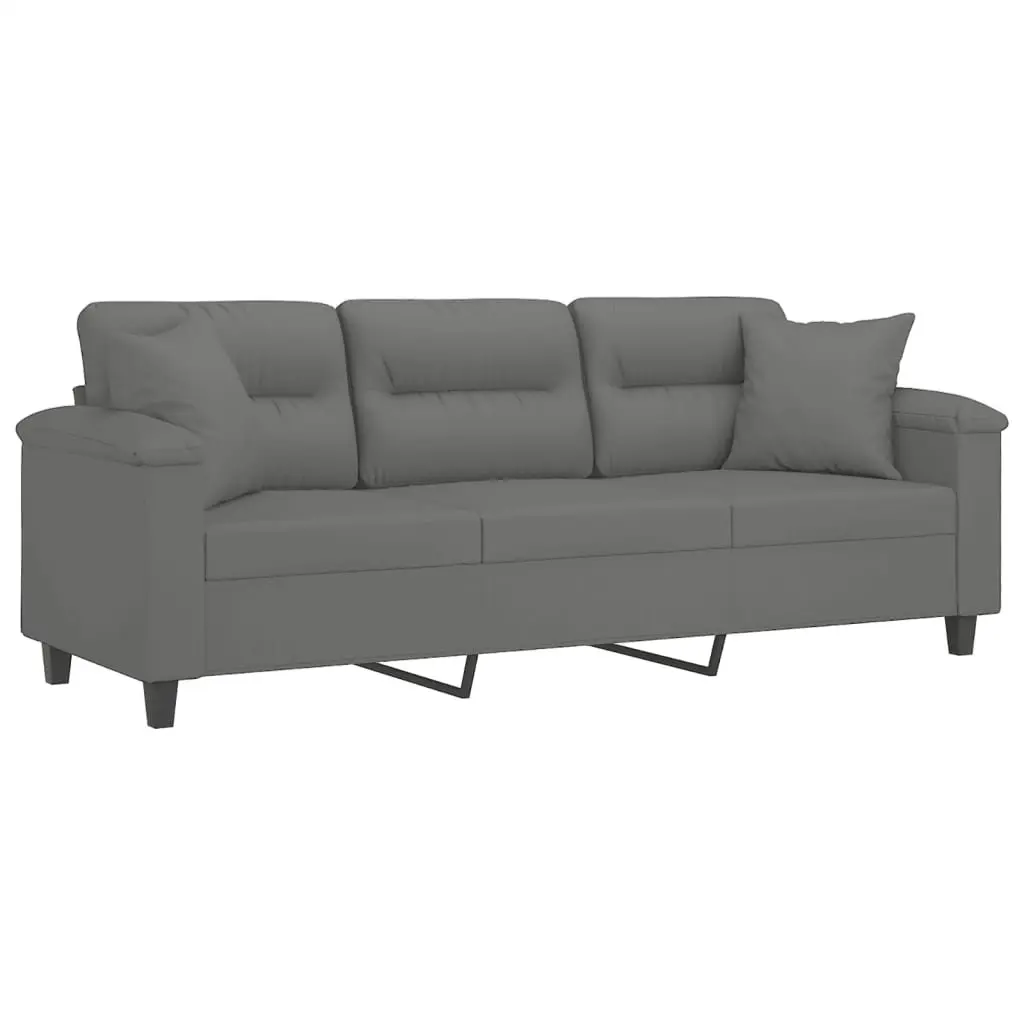 3-Seater Sofa Grey Lounge with Throw Pillows Modern Living Room Couch 180cm
