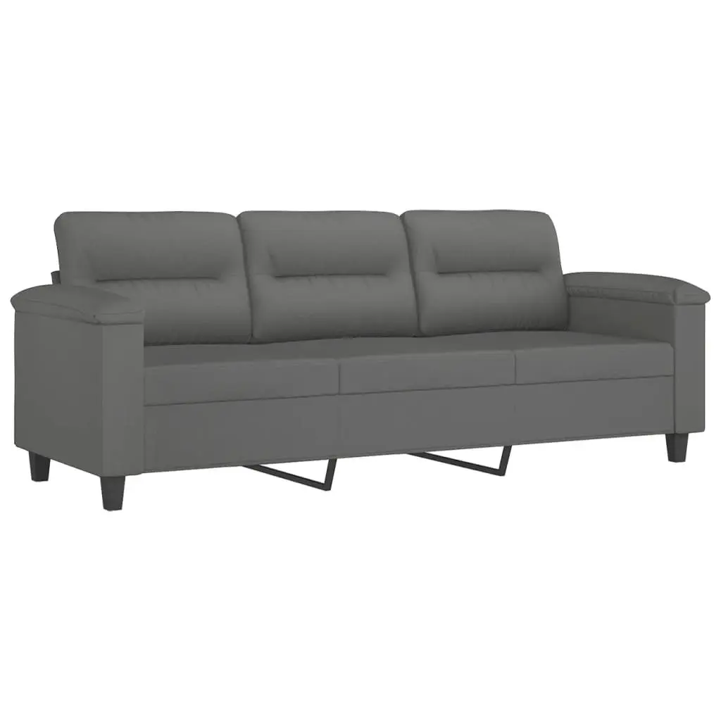 3-Seater Sofa Grey Lounge with Throw Pillows Modern Living Room Couch 180cm