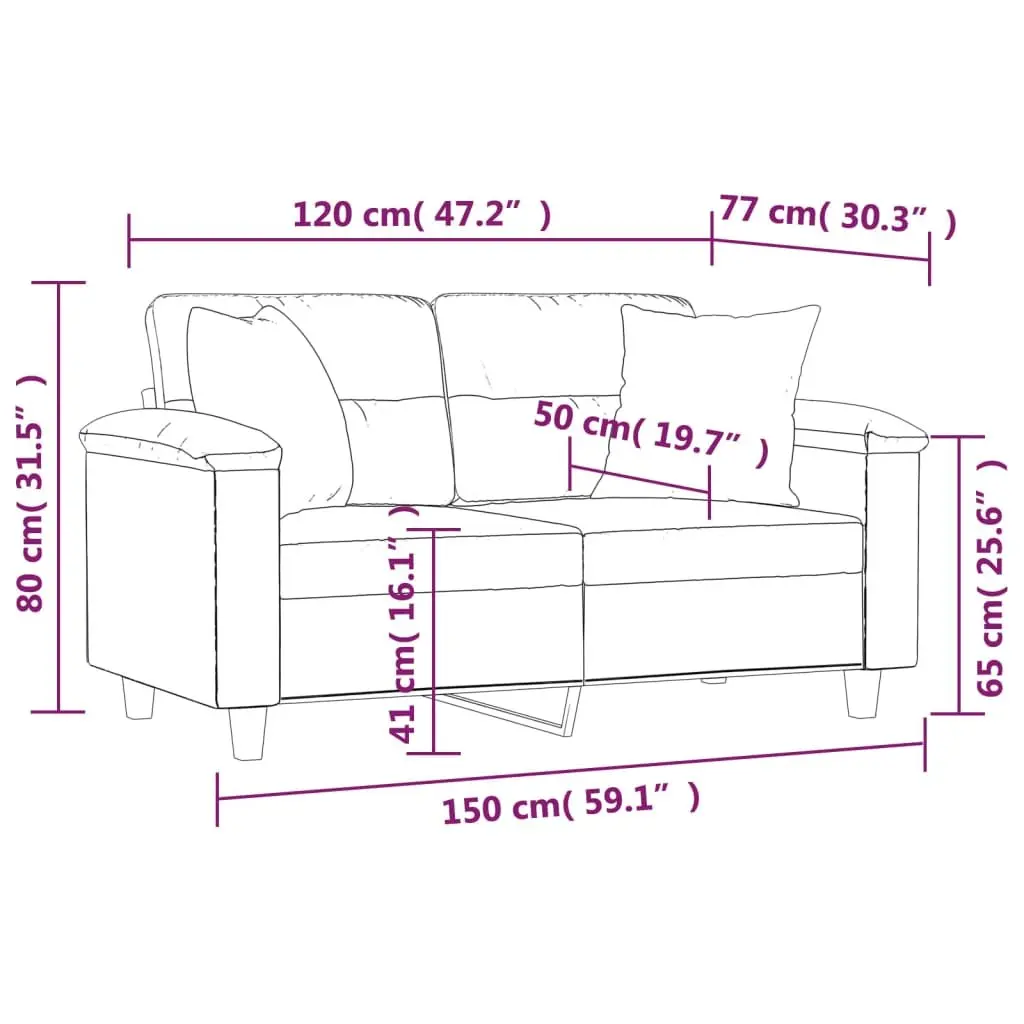 2-Seater Sofa Black Faux Leather for Living Room 120cm with Decorative Throw Pillows