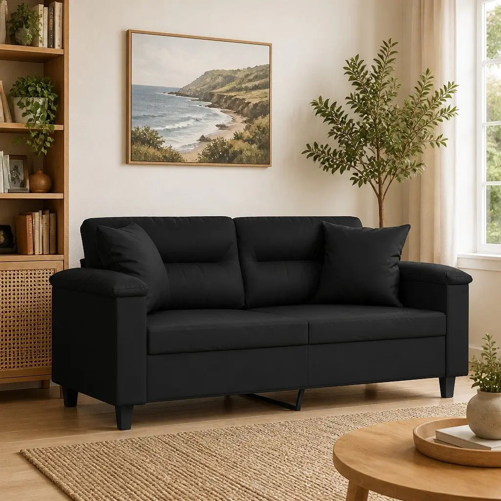 2-Seater Sofa for Lounge Black Faux Leather 140cm