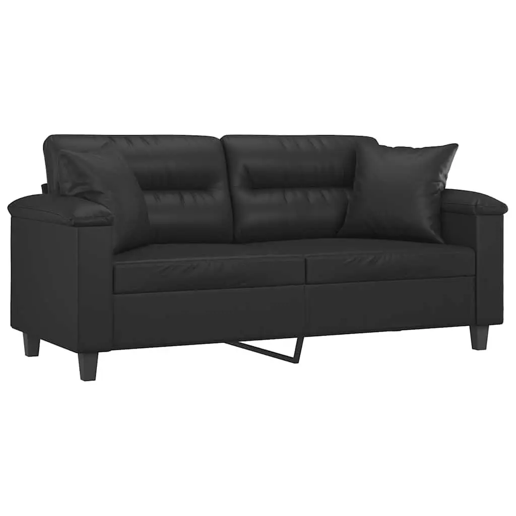 2-Seater Sofa for Lounge Black Faux Leather 140cm