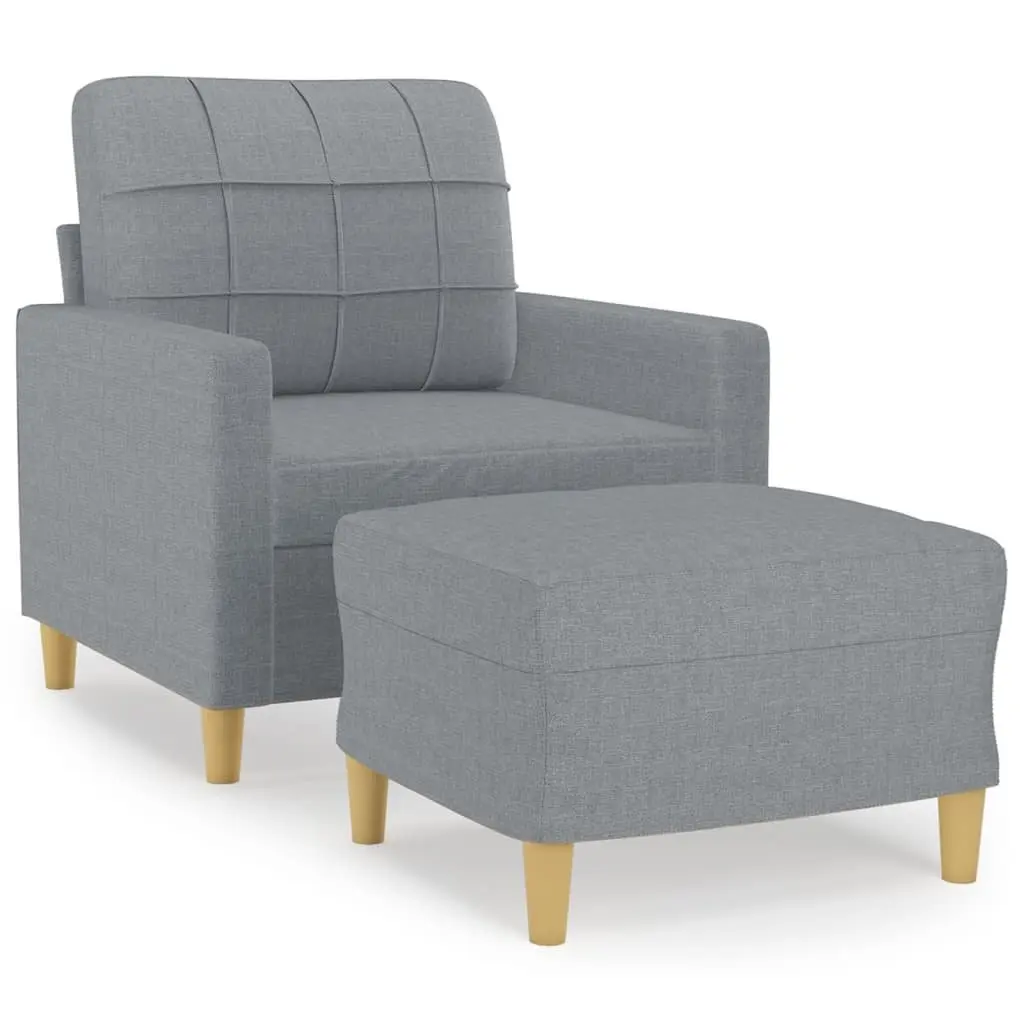 Grey Fabric Sofa Chair with Footstool Compact Armchair for Reading Relaxing Lounge