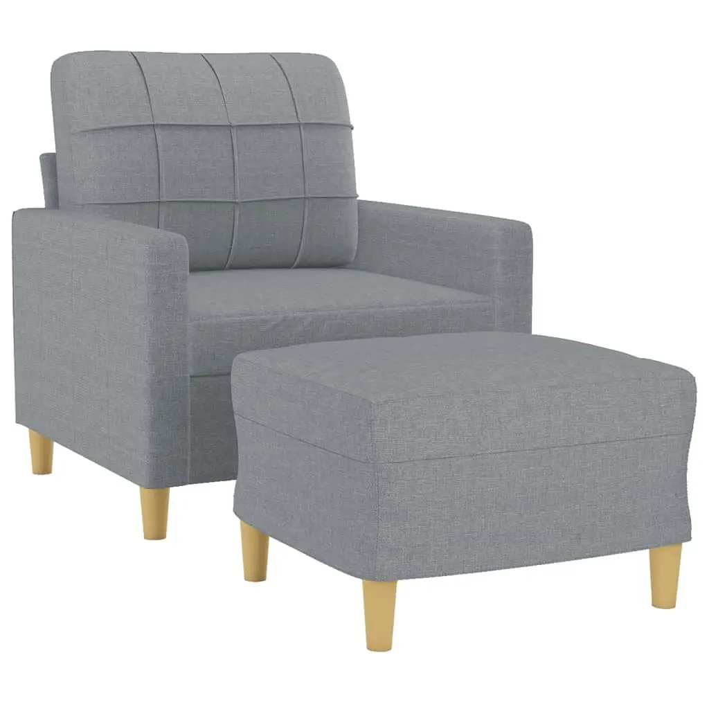 Grey Fabric Sofa Chair with Footstool Compact Armchair for Reading Relaxing Lounge