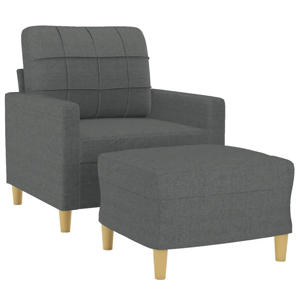 Grey Fabric Sofa Chair with Footstool Armchair Lounge Seat Living Room Furniture