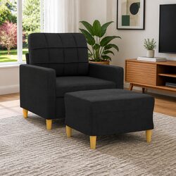 Black Fabric Sofa Chair with Footstool - Specs and Features