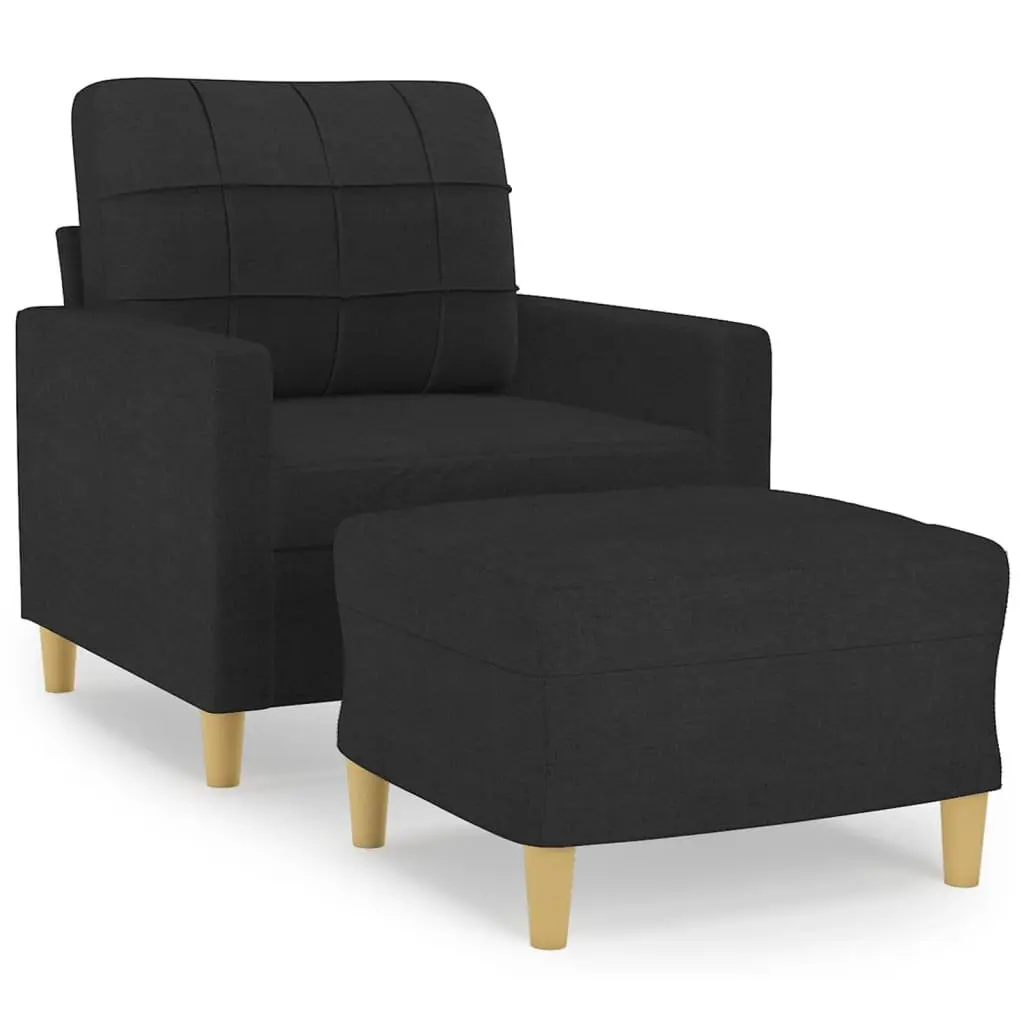 Black Fabric Sofa Chair with Footstool Living Room Compact Size