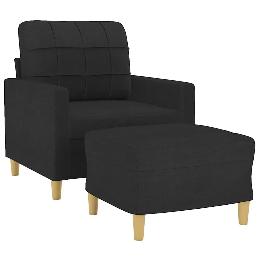 Black Fabric Sofa Chair with Footstool Living Room Compact Size