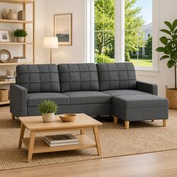 3-Seater Sofa and Footstool Set - Grey, 180cm Dimensions
