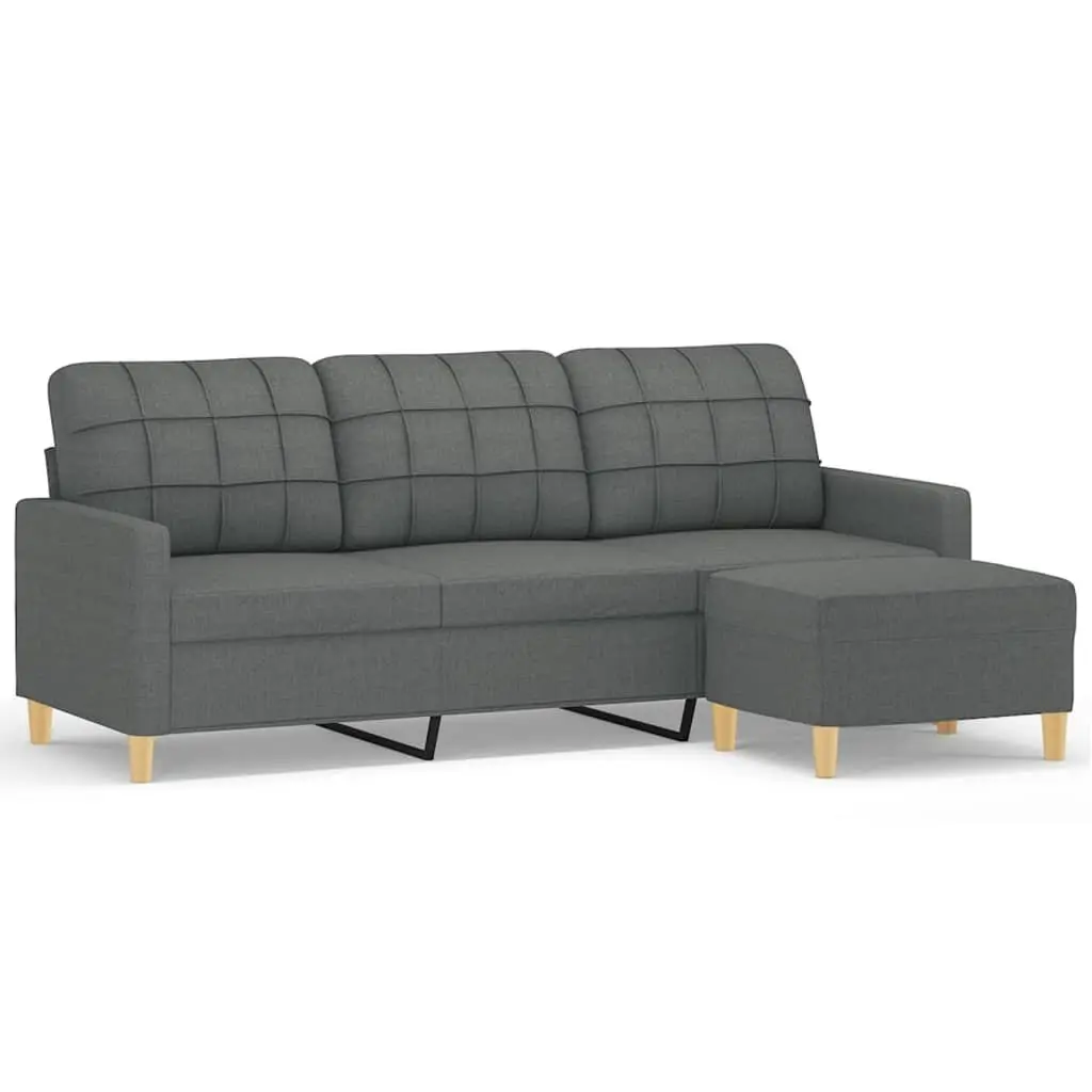 3-Seater Sofa with Footstool Grey 180cm Living Room Fabric Lounge Seat