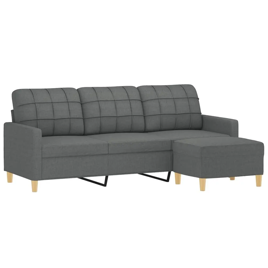 3-Seater Sofa with Footstool Grey 180cm Living Room Fabric Lounge Seat