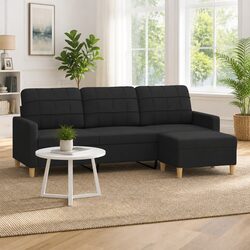 Specifications of 3-Seater Sofa with Footstool Black 180cm