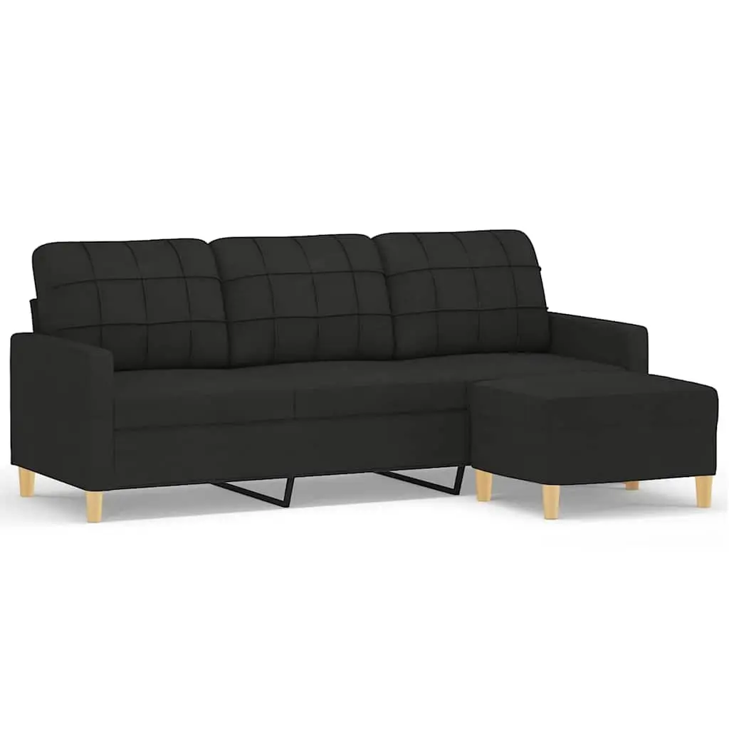 3-Seater Sofa with Footstool Living Room Black 180cm