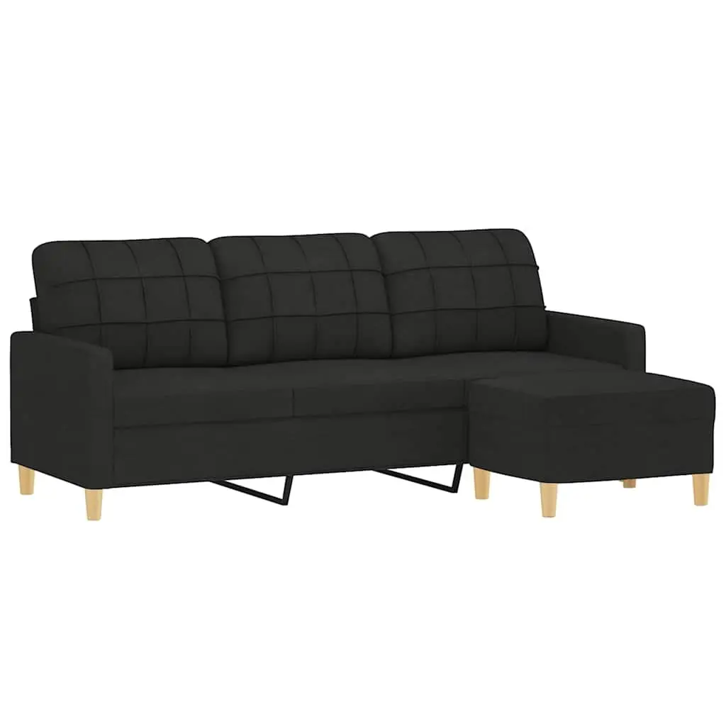3-Seater Sofa with Footstool Living Room Black 180cm