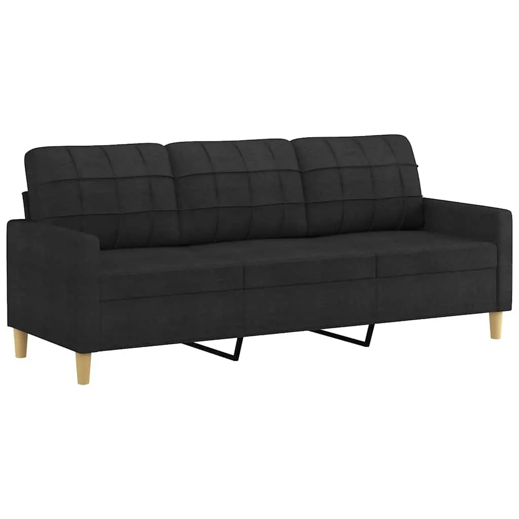 3-Seater Sofa with Footstool Living Room Black 180cm