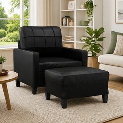 Specifications of Black Faux Leather Sofa Chair with Footstool