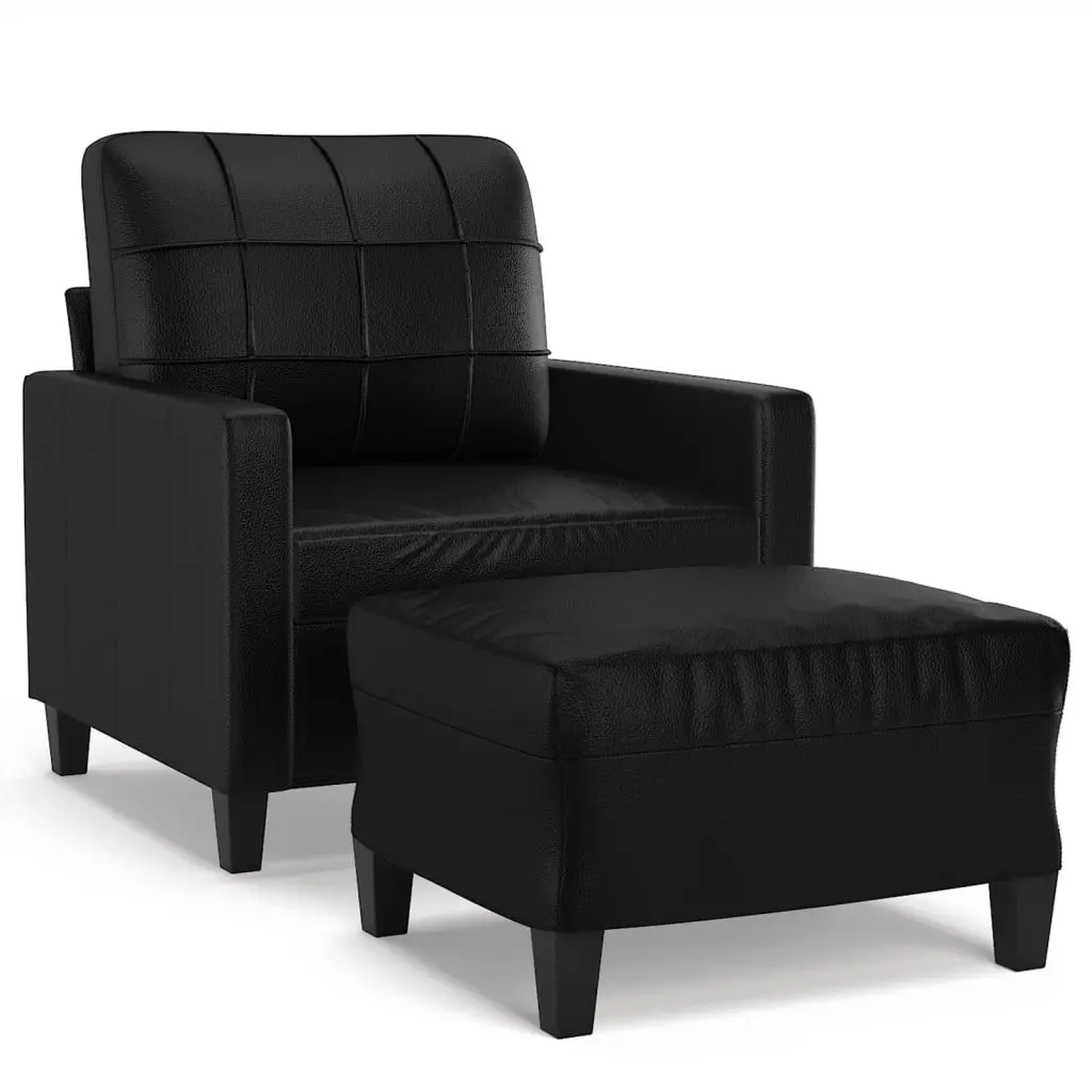 Sofa Armchair with Footstool for Living Room Black Faux Leather