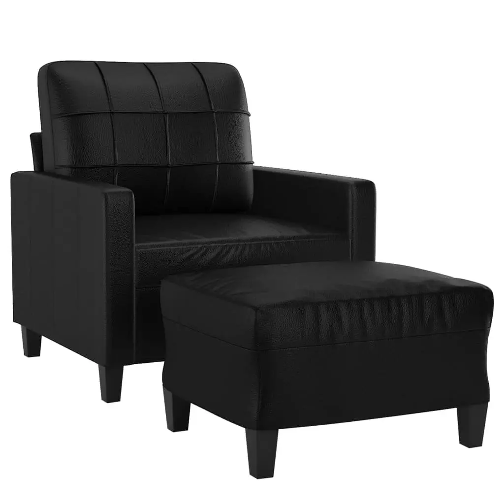 Sofa Armchair with Footstool for Living Room Black Faux Leather