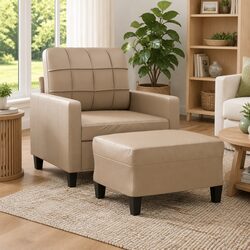 Brown Faux Leather Sofa Chair with Footstool Dimensions